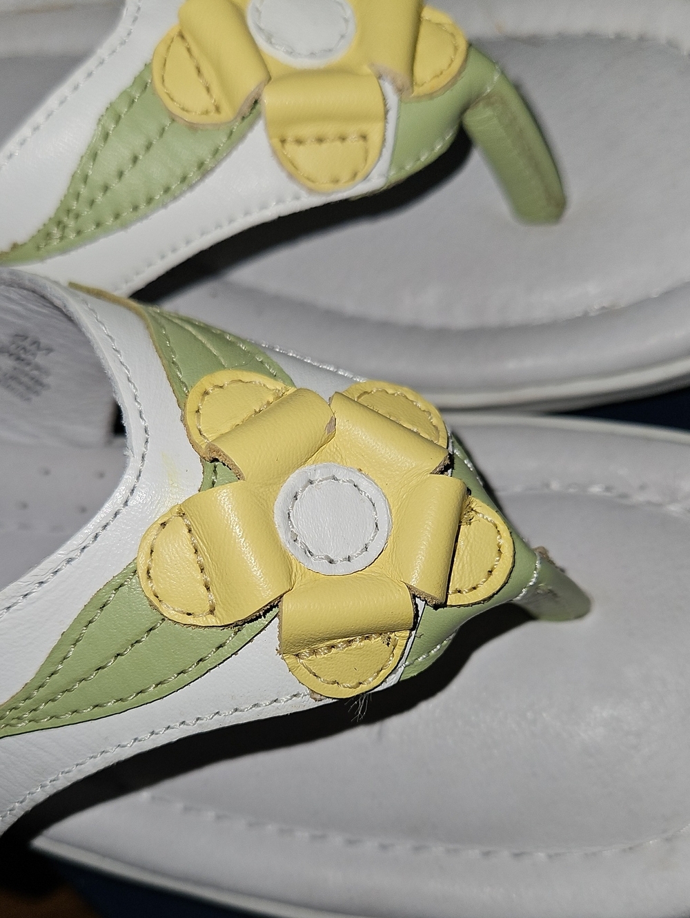 Stride Rite White Leather Sandal with Yellow and Light Green Flower Accents - Picture 3 of 12